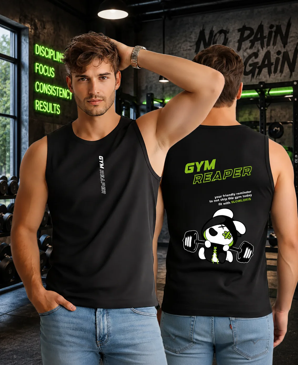 SL-26-BCK/FRT-GYM-BLK-M Front View