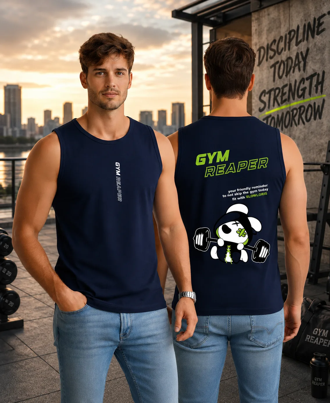 SL-26-BCK/FRT-GYM-NVY-M Front View