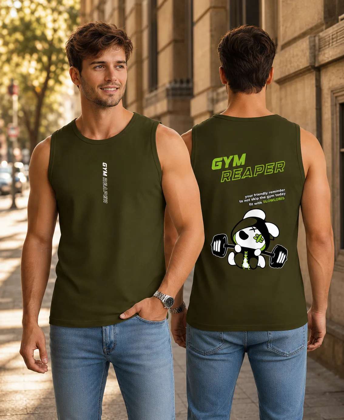 SL-26-BCK/FRT-GYM-OLV-M Front View