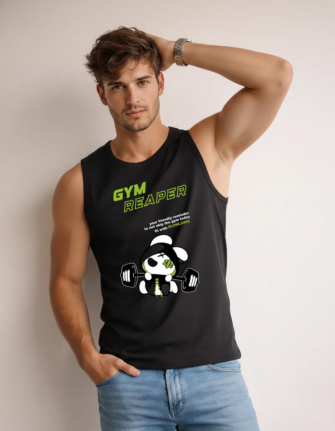 Slowloris Men's Cotton Gym Vest – Sleeveless Workout Tank for Training & Running Black