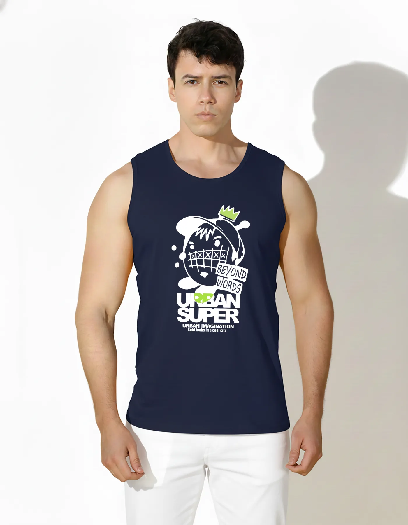 SLOWLORIS Urban Super Beyond Words Graphic Sleeveless Tank Top for Men | Streetwear Urban Imagination Printed Vest | Premium Cotton Gym Wear