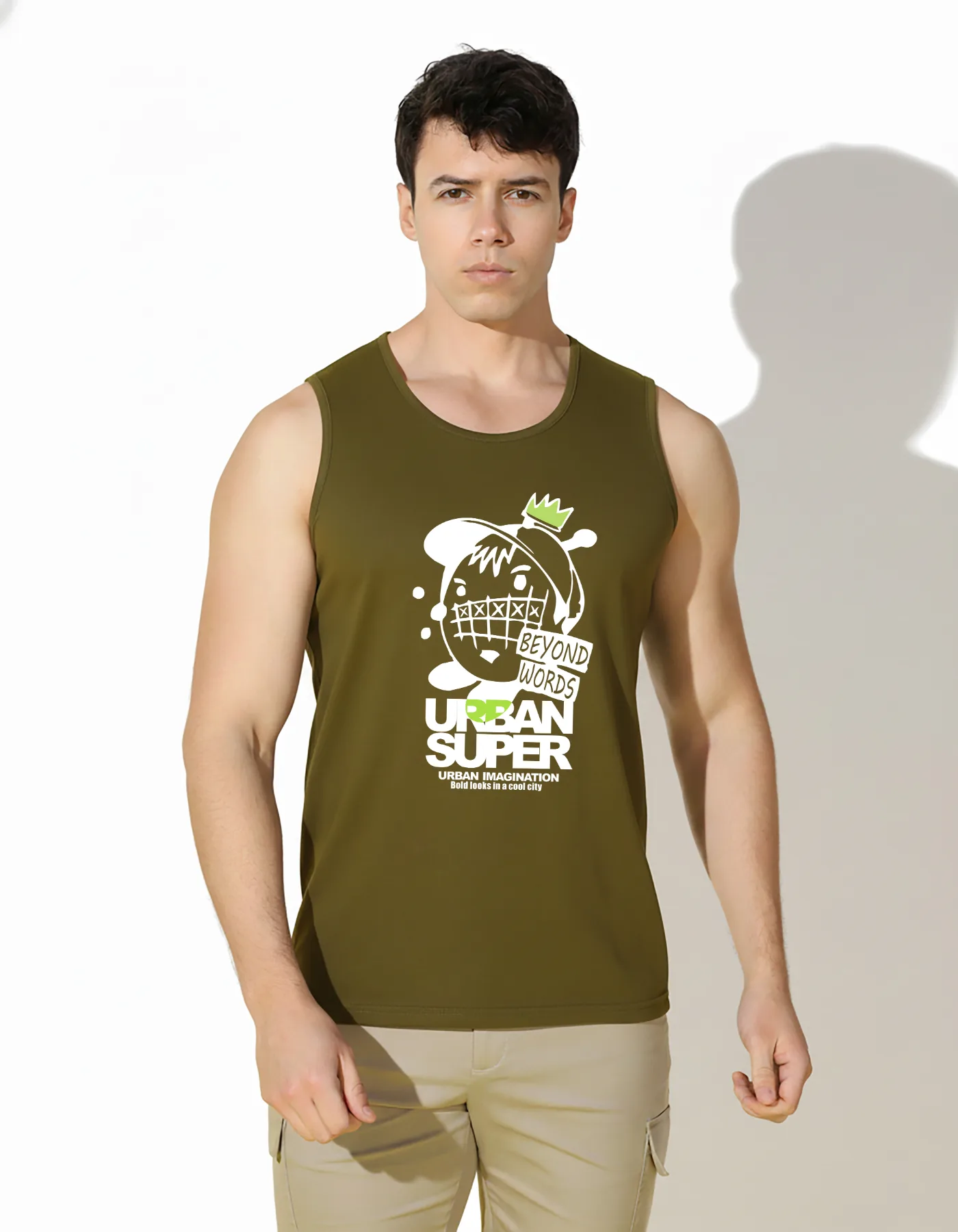 SLOWLORIS Urban Super Beyond Words Graphic Sleeveless Tank Top for Men | Streetwear Urban Imagination Printed Vest | Premium Cotton Gym Wear