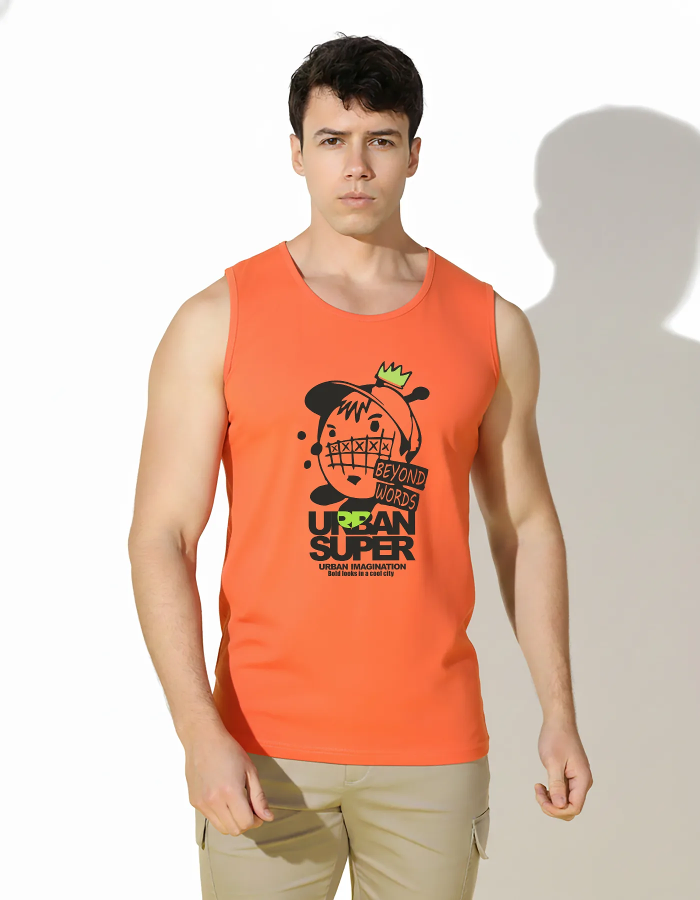 SLOWLORIS Urban Super Beyond Words Graphic Sleeveless Tank Top for Men | Streetwear Urban Imagination Printed Vest | Premium Cotton Gym Wear
