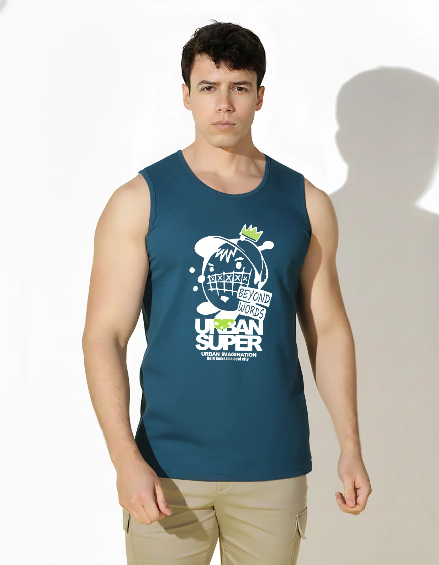 SLOWLORIS Urban Super Beyond Words Graphic Sleeveless Tank Top for Men | Streetwear Urban Imagination Printed Vest | Premium Cotton Gym Wear