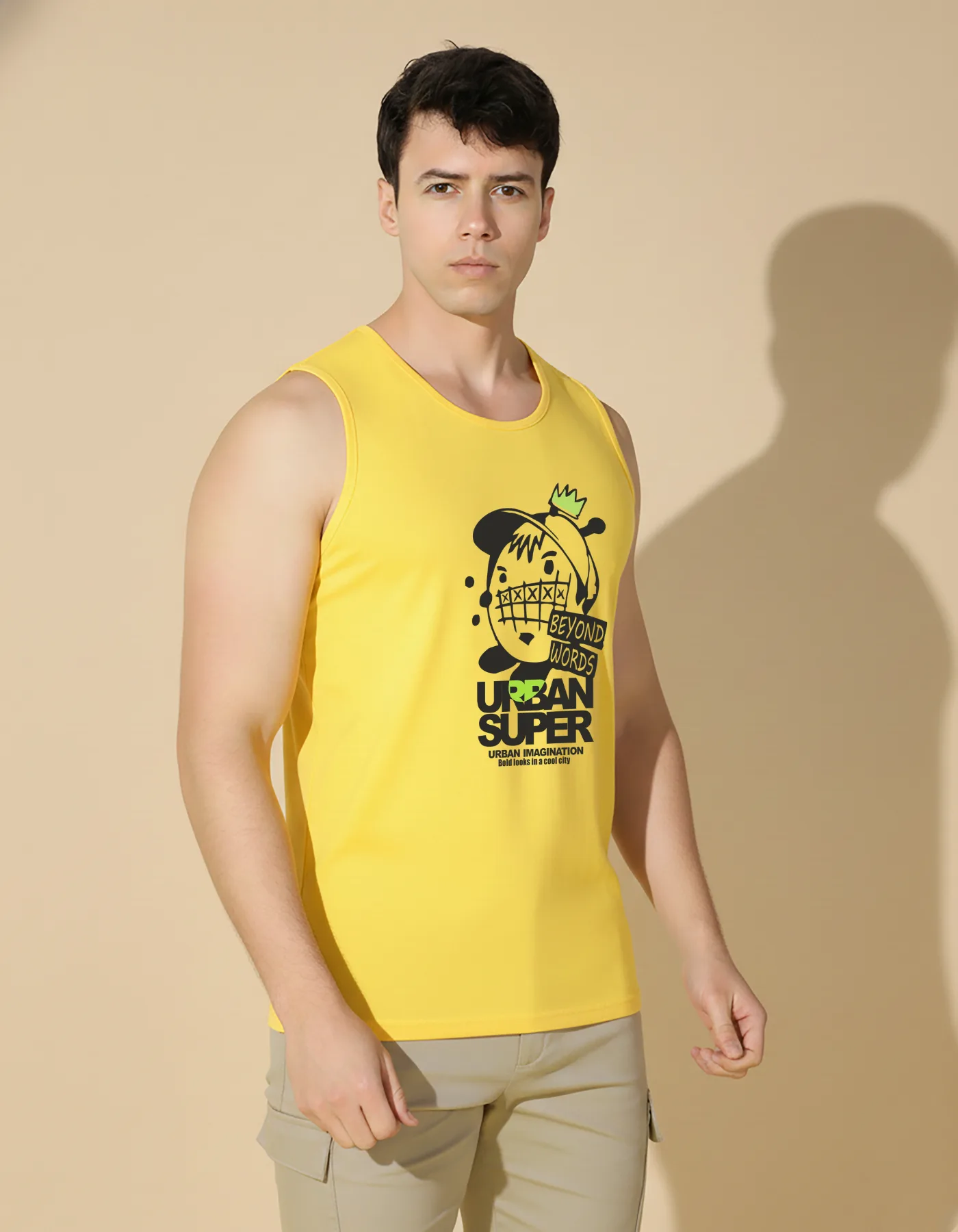 SLOWLORIS Urban Super Beyond Words Graphic Sleeveless Tank Top for Men | Streetwear Urban Imagination Printed Vest | Premium Cotton Gym Wear